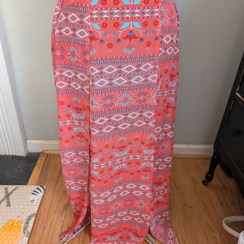 Just Ginger Pink and Blue Maxi Skirt with Slit